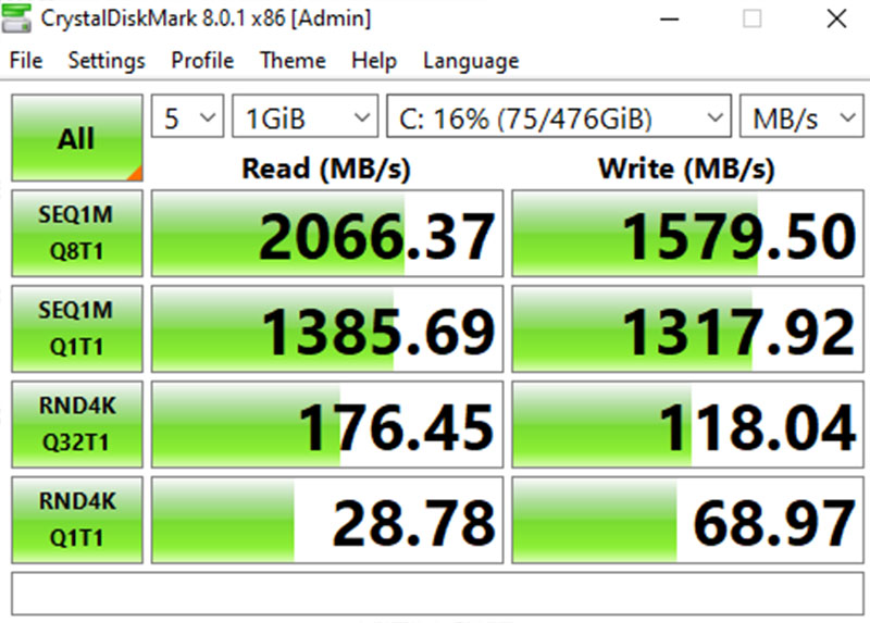 Đo tốc độ đọc và ghi ổ cứng trên Acer Nitro AN515 44