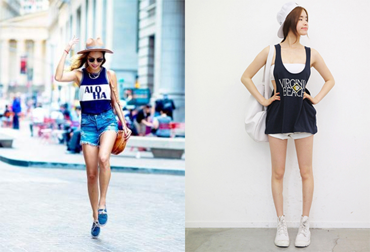 Áo mùa hè nữ Tank top phối quần short và giày lười
