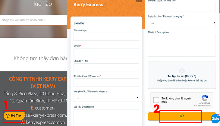 Gửi yêu cầu qua Form hỗ trợ của Kerry Express