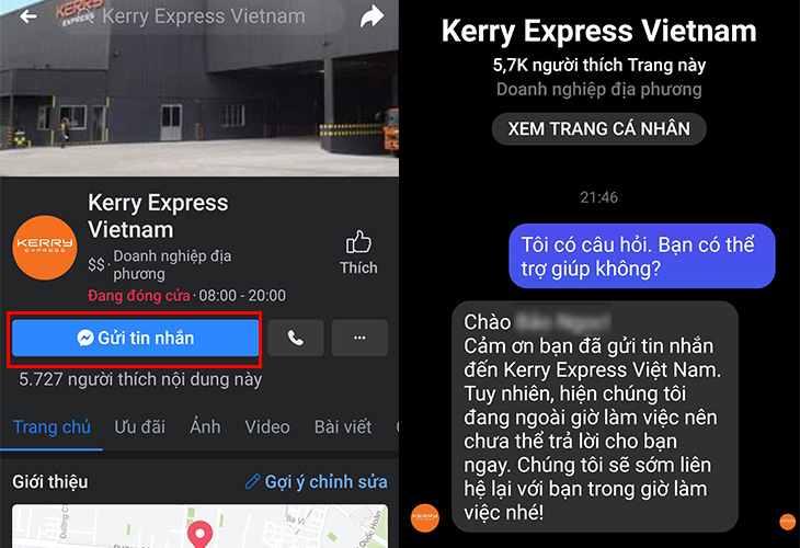  Nhắn tin đến Facebook Kerry Express