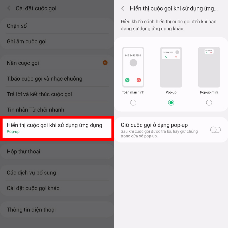 Cài đặt thông báo cho cuộc gọi 