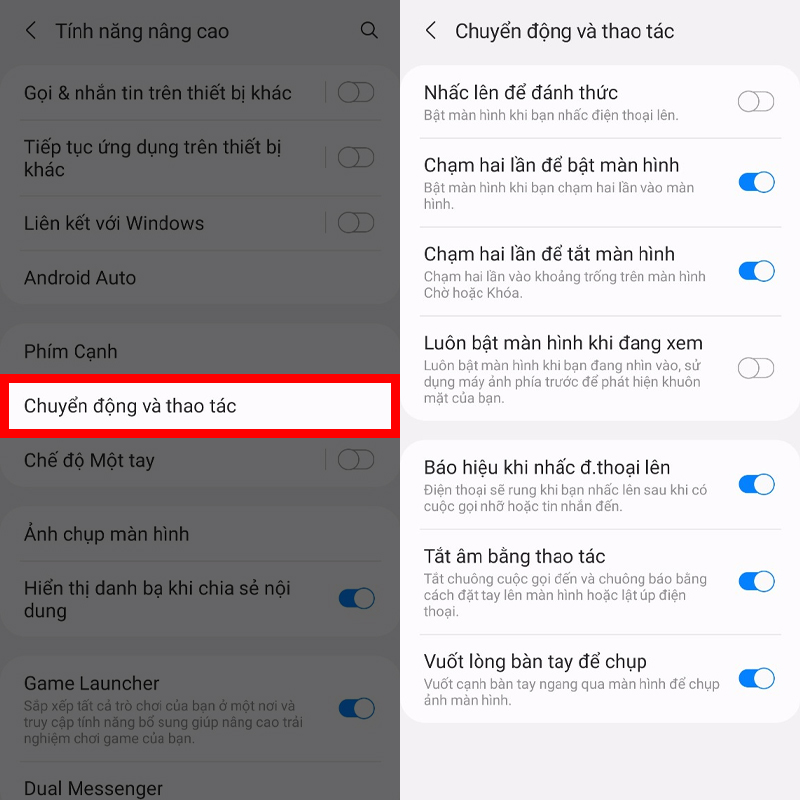 Hiệu chỉnh các cử chỉ tiện ích
