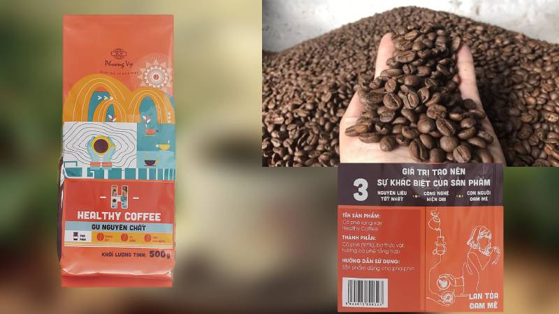 Cà phê rang xay Phương Vy Healthy Coffee gu nguyên chất 500g