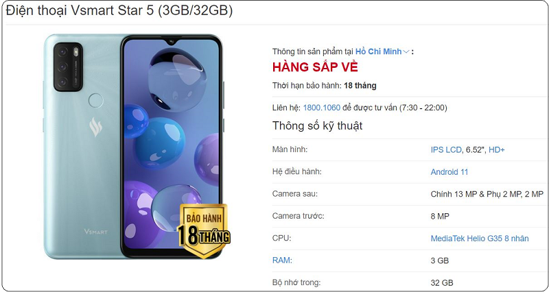 Vsmart Star 5 giá rẻ bất ngờ lộ diện trên Thế Giới Di Động Vsmart Star 5 giá rẻ bất ngờ lộ diện trên Thế Giới Di Động