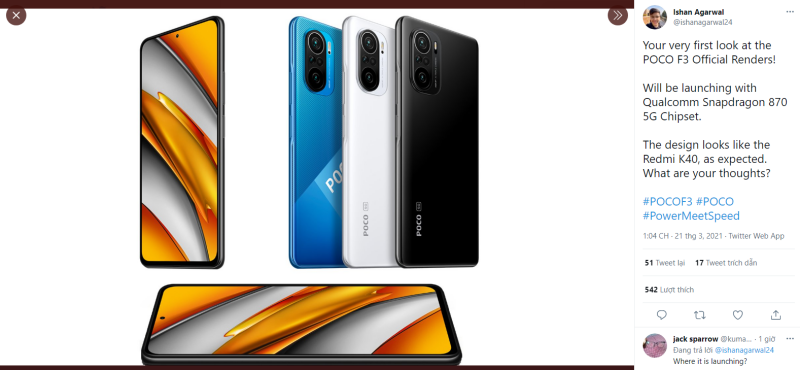 POCO F3 có thiết kế tương tự Redmi K40