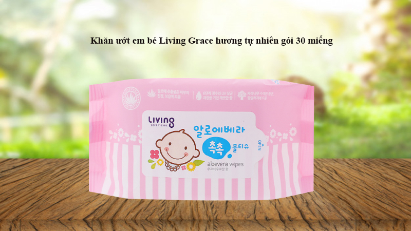 khăn ướt em bé Living Aloe Vera Chok Chok hương tự nhiên gói 30 miếng