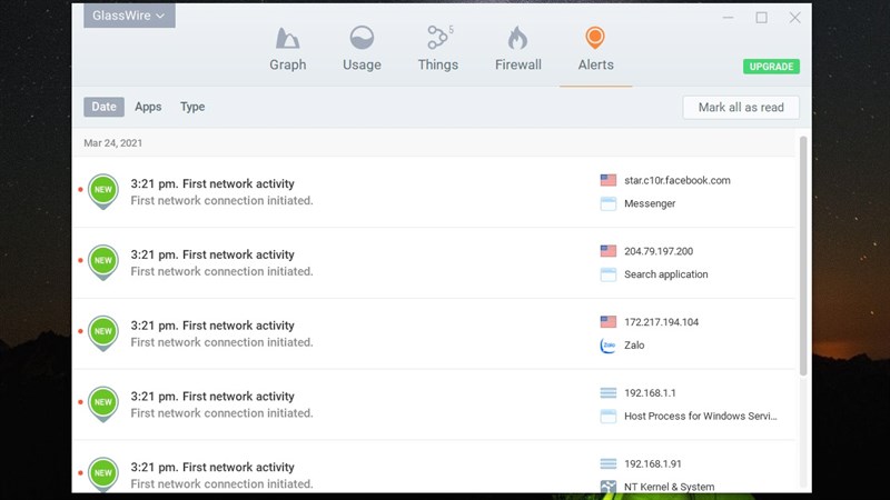 báo động khi có ứng dụng lạ truy cập internet