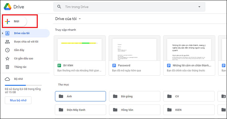 Cách tạo Google Form (Google biểu mẫu) chuyên nghiệp và chi tiết nhất > Mở Google Drive và chọn Mới