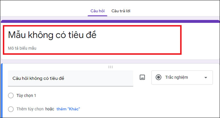 Nhập tiêu đề và mô tả biểu mẫu