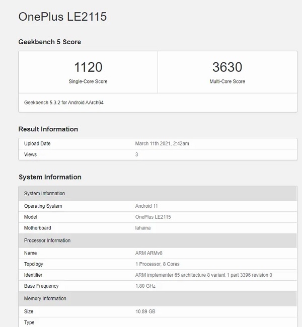 Kết quả đo trên Geekbench 5 của OnePlus 9 Pro khá ấn tượng