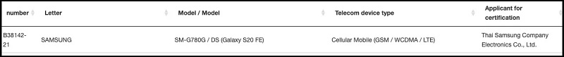 Samsung Galaxy S20 FE phiên bản mới được cơ quan NBTC chứng nhận Samsung Galaxy S20 FE phiên bản mới được cơ quan NBTC chứng nhận