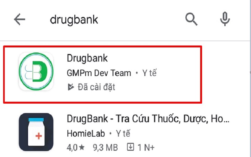 ứng dụng Ngân hàng thuốc DrugBank cho Android