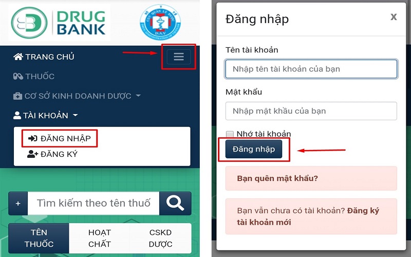 Đăng nhập tài khoản Drugbank