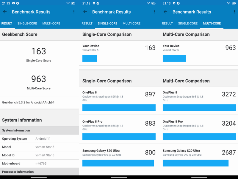 Điểm GeekBench 5 của Vsmart Star 5.