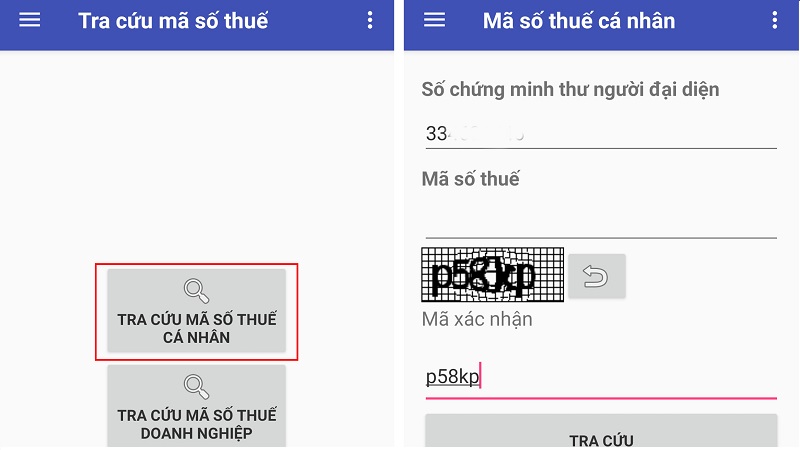 Tra cứu bằng ứng dụng Tra cứu Mã số thuế