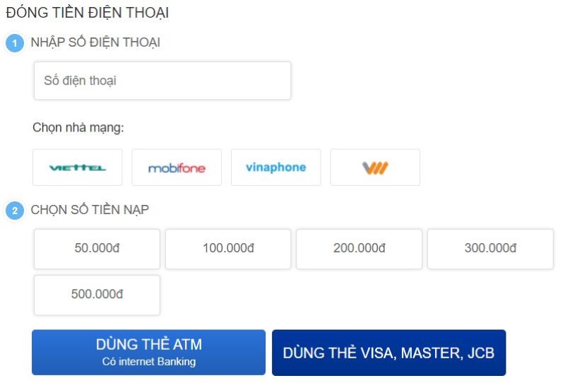 Nạp cước điện thoại trả trước online Nạp cước điện thoại trả trước online