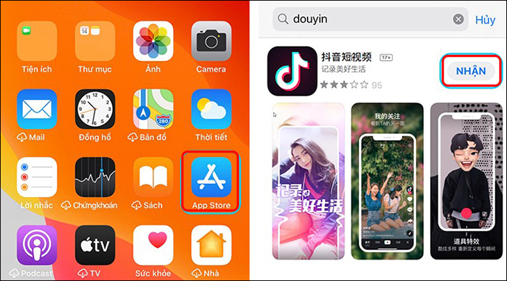 Hướng dẫn cách tải và đăng ký tài khoản TikTok Trung Quốc cực đơn giản > Tìm từ khóa Douyin để tải ứng dụng về