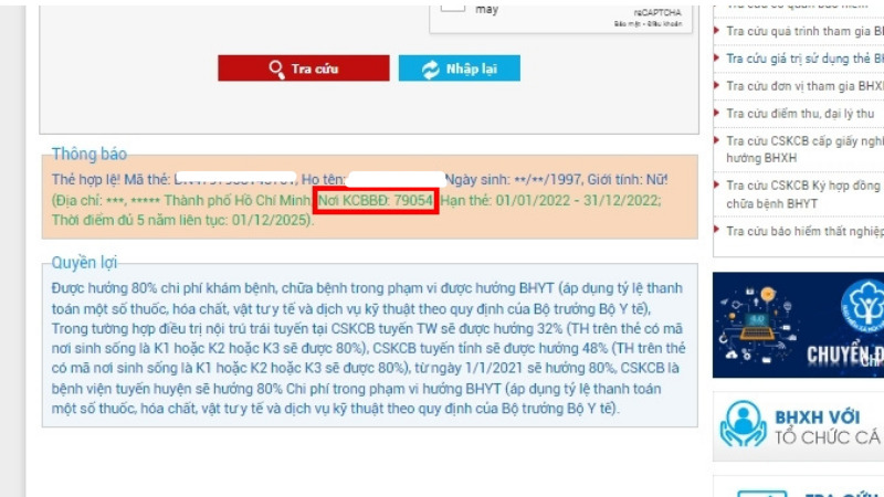 Kết quả tra cứu KCBBĐ