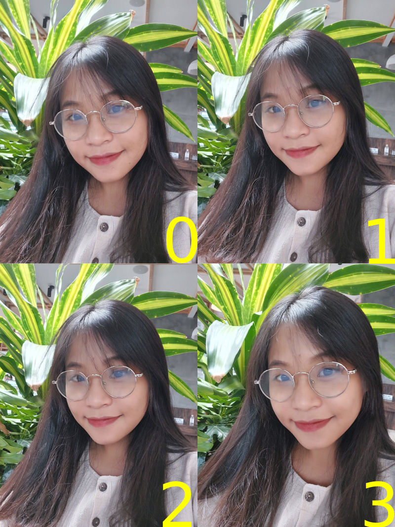 Ảnh chụp selfie với các mức độ là đẹp từ 0-3. Bạn sẽ chọn mức độ nào?