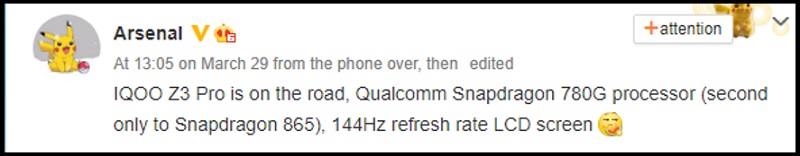 iQOO Z3 Pro đi kèm chip Snapdragon 780, màn hình 144Hz mượt mà đang được phát triển