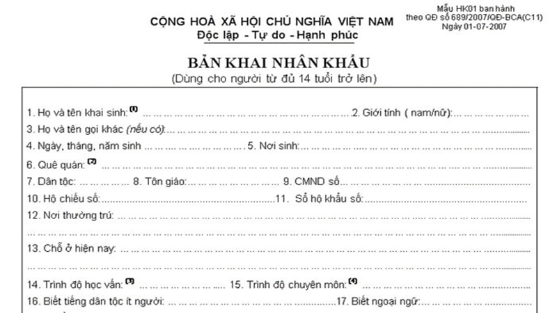 Bản khai nhân khẩu