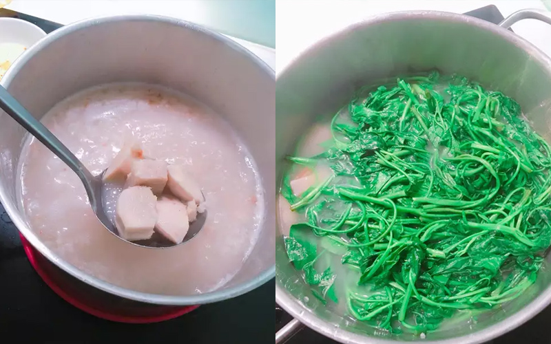 Nấu canh khoai sọ rau muống