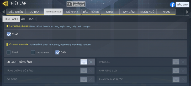 Các mức đồ họa trong game Call of Duty Mobile mà Vsmart Star 5 tùy chỉnh được.