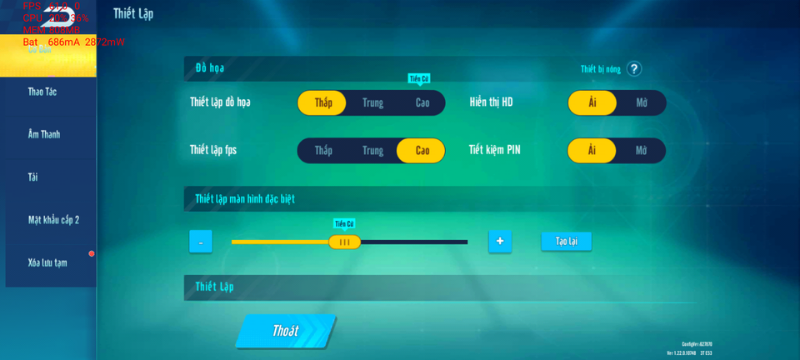 Các mức đồ họa trong game Zing Speed Mobile mà Vsmart Star 5 tùy chỉnh được.