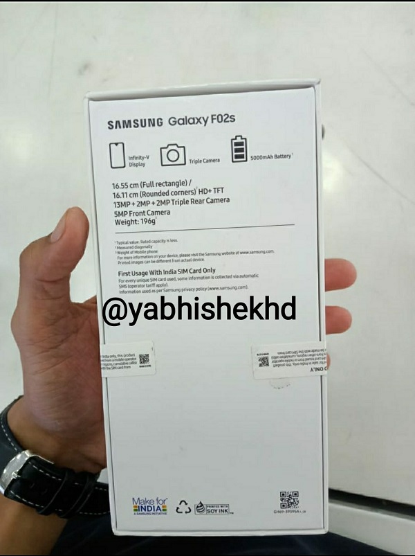 Hộp đựng của Samsung Galaxy F02s xuất hiện, tiết lộ nhiều thông số cấu hình của máy: Màn hình 6.5 inch, pin 5.000mAh…