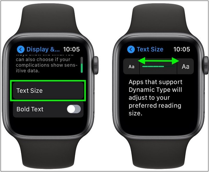 Kích thước văn bản trên Apple Watch được cải tiến giúp bạn có thể đọc và nhận diện thông tin trực quan hơn. Với sự phát triển của công nghệ, sản phẩm Apple Watch giờ đây được trang bị nhiều tính năng mới, giúp bạn hoàn thiện công việc và căn bản hoá cuộc sống hiệu quả hơn.