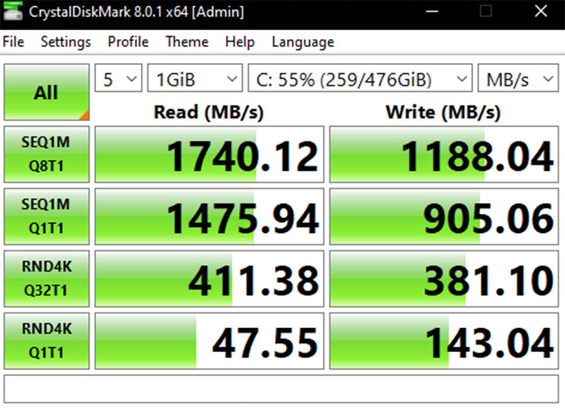 Đo tốc độ đọc và ghi của ổ cứng SSD 512 GB bằng Crystal Diskmark