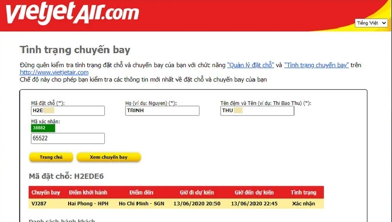 Cách tra cứu tình trạng chuyến bay Vietjet Air