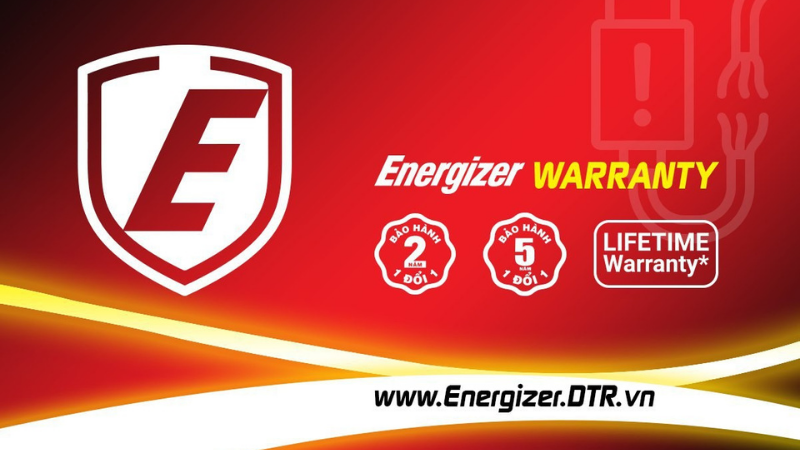 Các gói bảo hành của Energizer Bảo hành 2 năm 1 đổi 1, Bảo hiểm an toàn chống cháy nổ toàn cầu hay là Hỗ trợ Bảo hành điện tử - An toàn và tiện ích cho người dùng. (Nguồn: Energizer-DTR). Các gói bảo hành của Energizer Bảo hành 2 năm 1 đổi 1, Bảo hiểm an toàn chống cháy nổ toàn cầu hay là Hỗ trợ Bảo hành điện tử - An toàn và tiện ích cho người dùng. (Nguồn: Energizer-DTR).