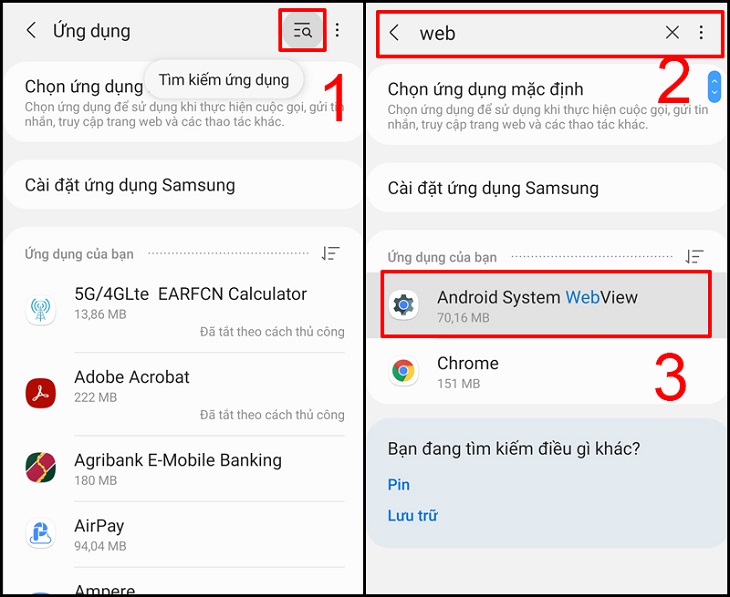 Chọn ứng dụng Android System WebView