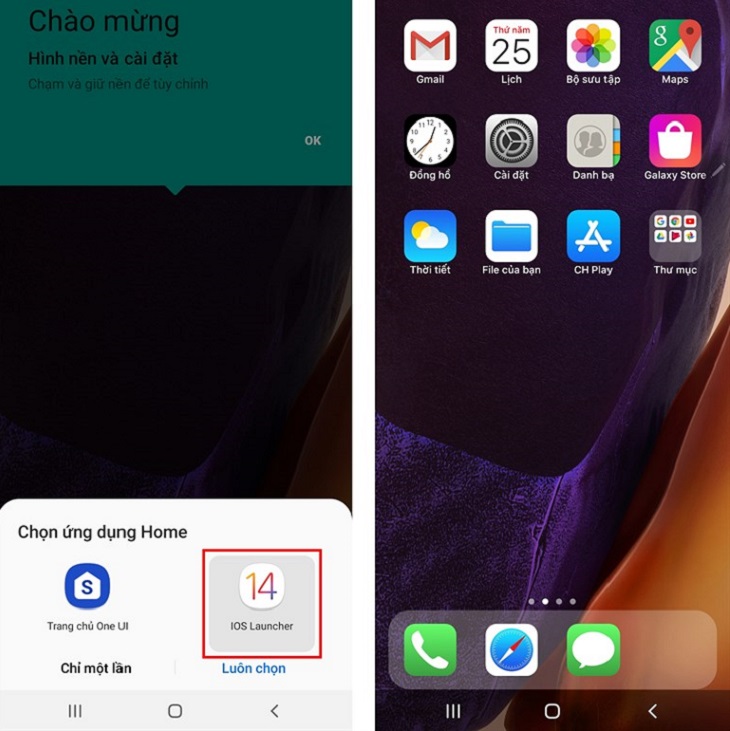 Chọn ứng dụng Home là iOS 14 Launcher khi mở lên