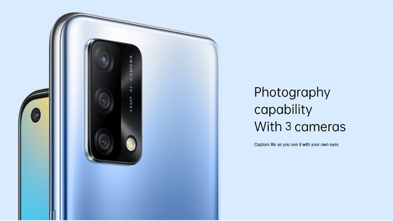 Cluster of 4 cameras of OPPO A74 4G On the back, we can see a cluster of 3 rounded rectangular cameras, which look like Reno 5 very much. I see this camera cluster looks smaller, thus making the back of OPPO A74 look aesthetic, much cleaner.