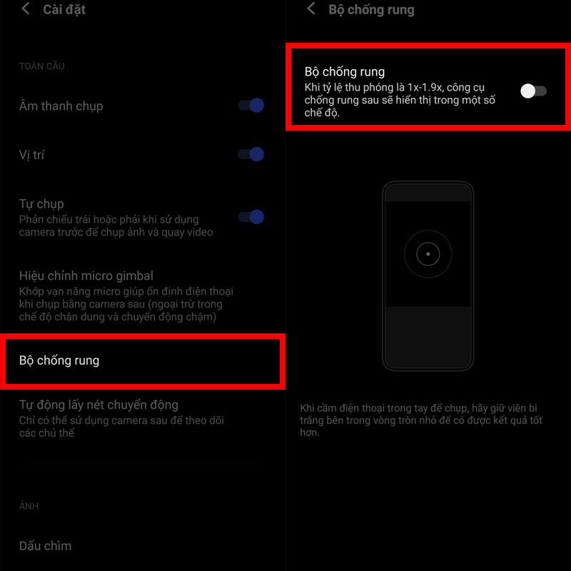 Cài đặt hỗ trợ cho camera
