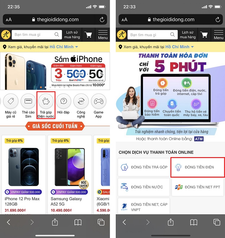 Cách đóng tiền online