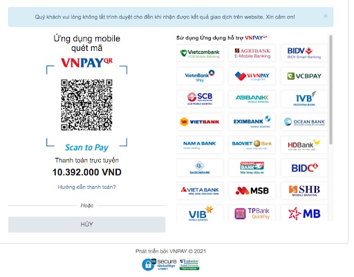 Các bước thanh toán qua VNPay