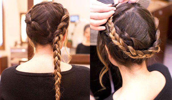 Braid 3 or 4 strands of hair in an arc at the back of the head
