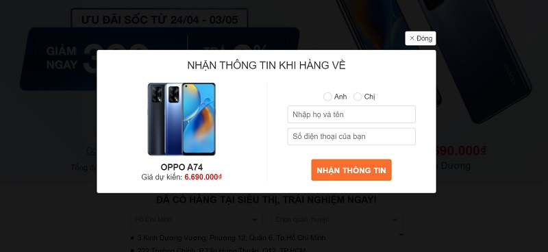 Đăng ký nhận thông tin OPPO A74 Đăng ký nhận thông tin OPPO A74