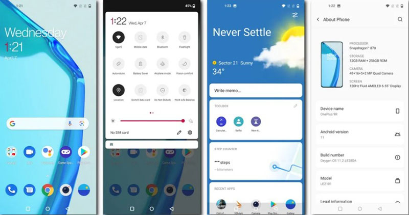 giao diện của oneplus 9r