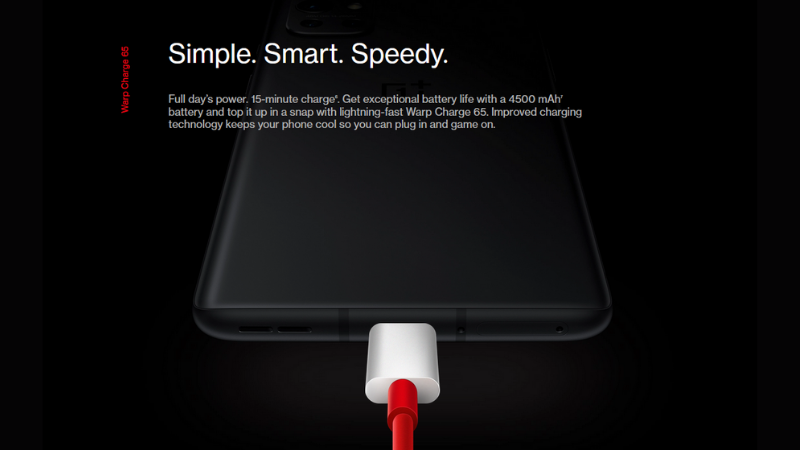 OnePlus 9R hỗ trợ công nghệ sạc nhanh Warp Charge 65W. (Nguồn: OnePlus).