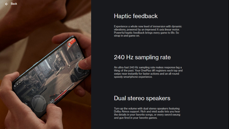 Tốc độ lấy mẫu cảm ứng 240 Hz của OnePlus 9R sẽ giúp ích rất nhiều trong tác vụ chơi game. (Nguồn: OnePlus).