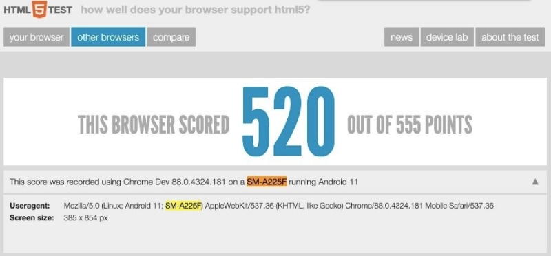 SM-A225F xuất hiện trên HTML5test SM-A225F xuất hiện trên HTML5test