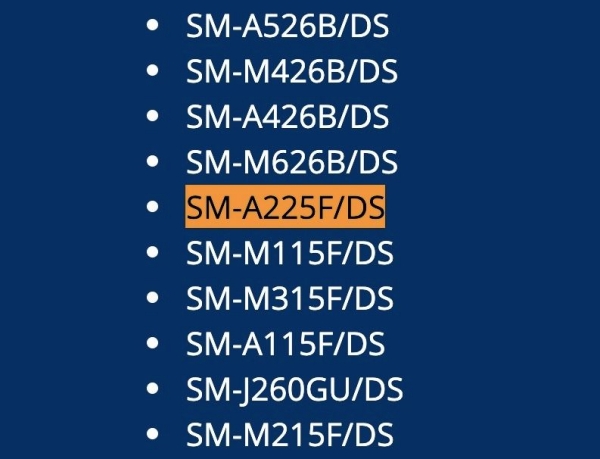 Số model SM-A225F được cho là của Samsung Galaxy A22 4G Số model SM-A225F được cho là của Samsung Galaxy A22 4G