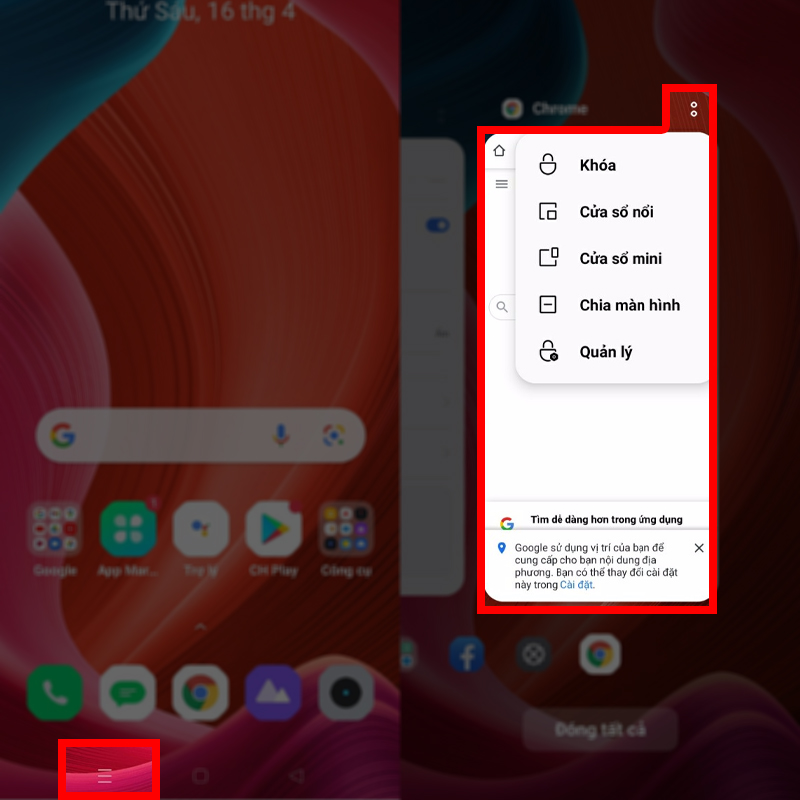 Các chế độ chia màn hình, cửa sổ nổi