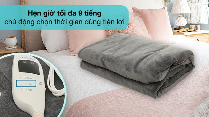 Chăn điện Lanaform được thiết kế chế độ bật tắt tự động từ 1 – 9 tiếng