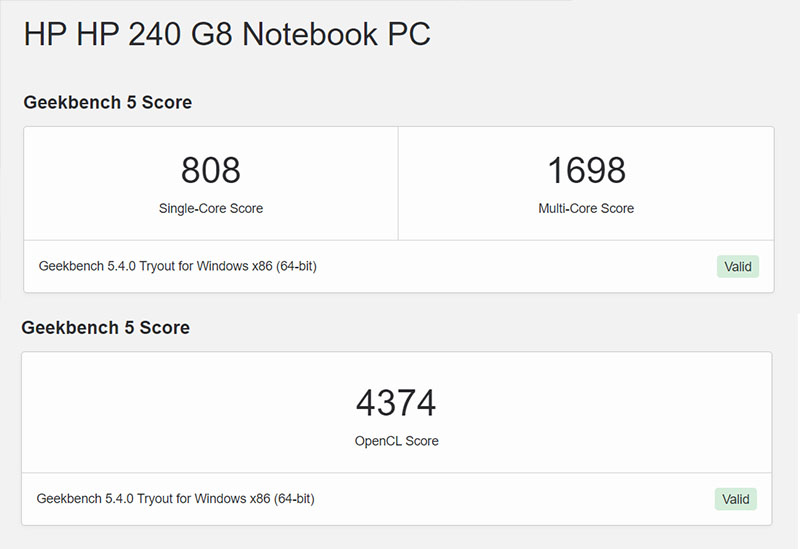 Đo CPU và hiệu năng của HP 240 G8 qua Geekbench 5