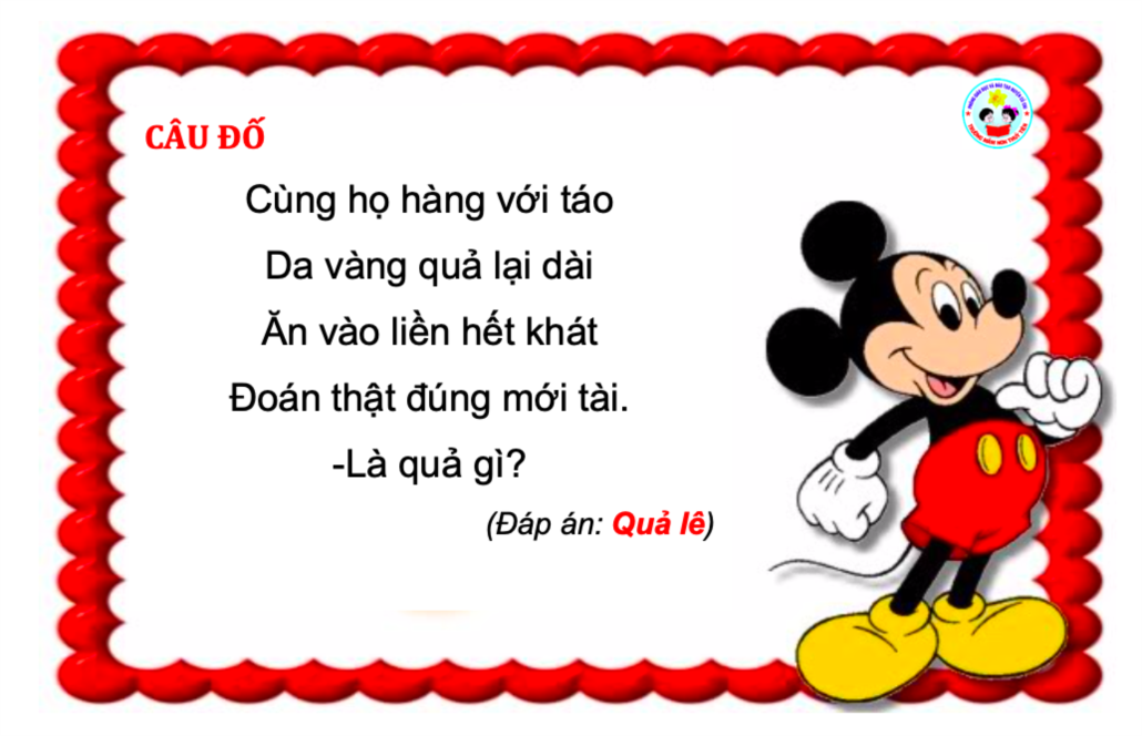 câu đố vui cho trẻ mầm non, tiểu học